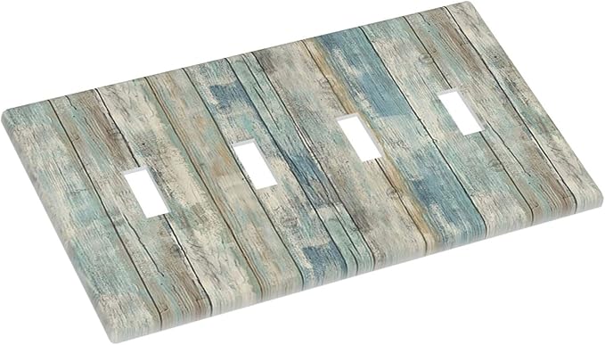 Tea Vintage Wood Plank Distressed Grain Rustic Shiplap Board Quad Toggle Light Switch Covers Decorative 4 Gang Wall Plates Cover 4 Hole Electrical Device Switchplates for Farmhouse Bathroom