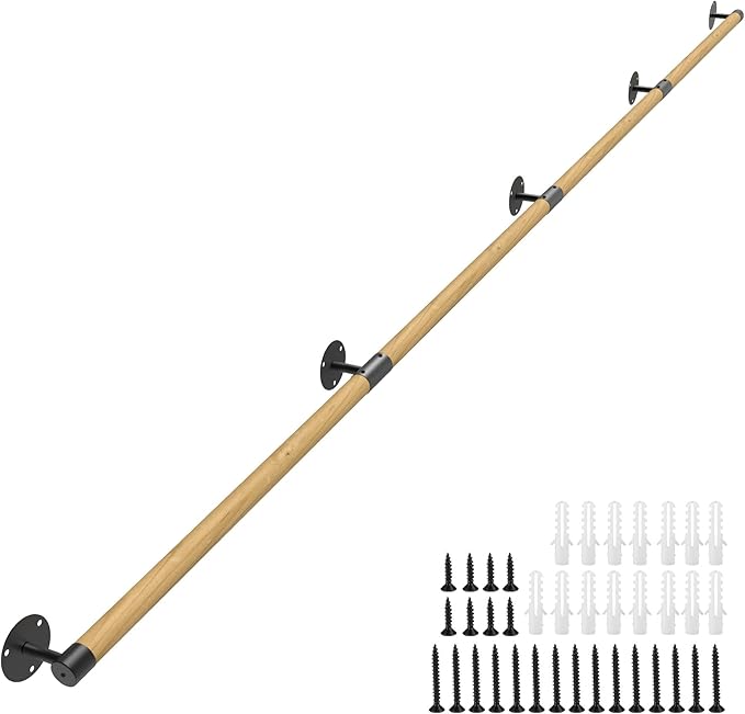 13FT Round Wooden Handrail for Indoor Staircase Handrail,Wall Mount Support Stair Railings, Non-Slip Safety Corridor,Lofts,Patio,Guardrail Wood Hand Railings for Elderly,Children,Disable People