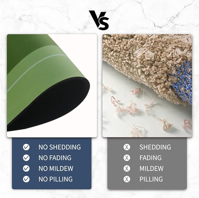 Bath Mat, Super Absorbent Non Slip Quick Dry Thin Rubber Mats for Bathroom Floor, Fit Under Door, Shower Rug for Bathtub, Green