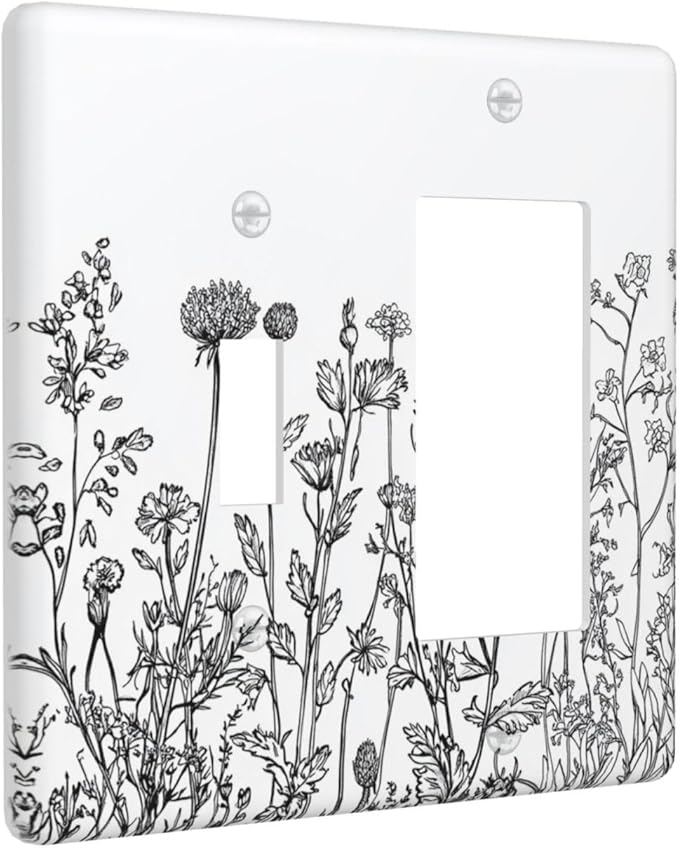 Outlet Covers Floral Wildflower Rustic Plant Leaves 1 Toggle 1 Rocker Combination Decorative Wall Plate Electrical Switch Plates Light Switch Cover Plate For Farmhouse Cabin Decor