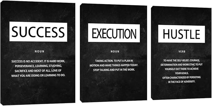 Unbruvo Motivational Canvas Wall Art - 3 Panel Inspirational Wall Decor, Hustle Success Office Decor, Hustle Success Poster for Living Room, Bedroom, Classroom(72" Wx36 H)