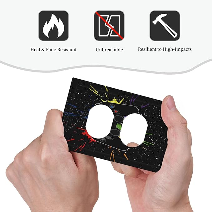 Classic Videogames Controller Black Splash Ink Colorful Outlet Covers 1 Gang Duplex Light Switch Cover Decorative Switch Plates Electrical Receptacle Faceplate Wall Plate for Kids Room Nursery Decor