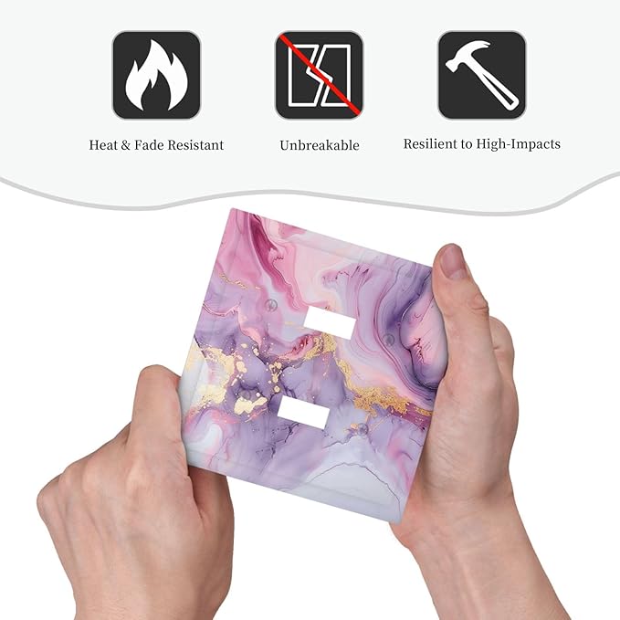 Decorative Switch Plates Pink Marble Abstract Purple Gold Texture 2 Gang Double Toggle Outlet Light Switch Cover Wall Plate Electrical Faceplate for Bathroom living Room Decor