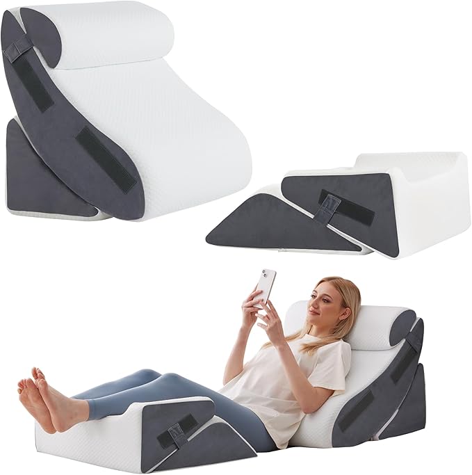 5Pcs Orthopedic Bed Wedge Pillow Set for After Surgery, Adjustable Wedge Pillow for Acid Reflux Relief, Bed Wedge Pillow Post Surgery, Memory Foam Wedge Pillows for Sleeping, White/Grey