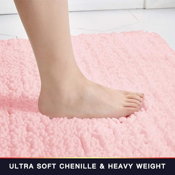 Walensee Bathroom Rug Non Slip Bath Mat (44x24 Inch Blush) Water Absorbent Super Soft Shaggy Chenille Machine Washable Dry Extra Thick Perfect Absorbant Best Large Plush Carpet for Shower Floor