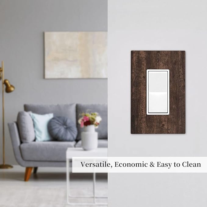 Decorative Outlet Covers Rustic Dark Brown Wood Grain 1 Gang Single Rocker Light Switch Cover Plate Wall Plates GFCI Faceplate for Farmhouse Bedroom Decor