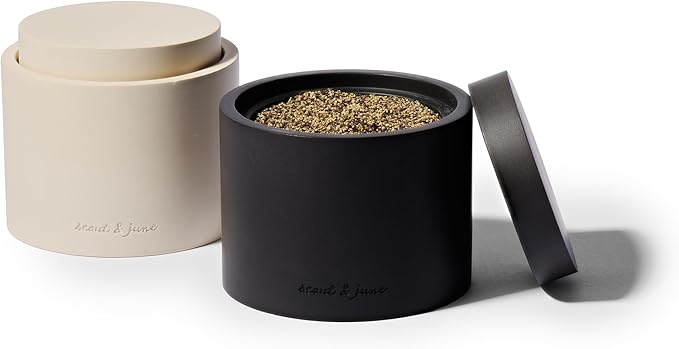 scout & june Stone Salt Cellar - Stackable, Salt and Pepper Bowls for Countertop - Crafted Salt Cellar with Lid - Convenient Kitchen Storage Containers for Spices & Pepper