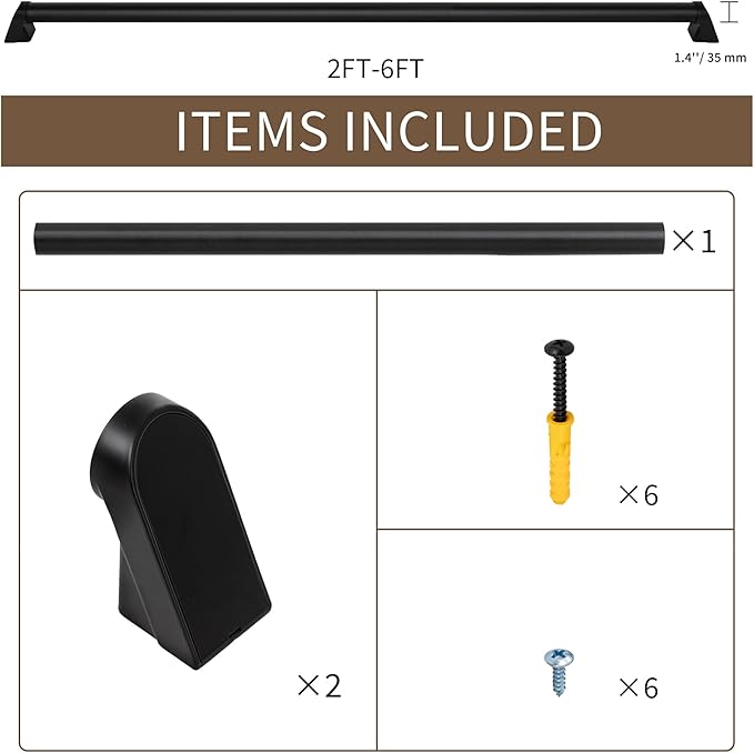4 FT Modern Aluminum Handrail Set - ADA Compliant Indoor & Outdoor Stair Railing. 1.4" Diameter Grab Bar. Wall-Mounted with 90°Wall Return End. Ideal for Safe Grip，Rust Free(Matte Black, 4 FT)