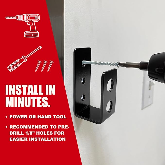 SecurityMan (2-PK) Heavy Duty 2x4 Door Barricade Brackets - 700lbs of Force, Install in Minutes - (4pc) Thick 3.5mm Iron Metal U Bracket | Rust Proof - Gate Bar Holder for Indoor/Outdoor Door Security
