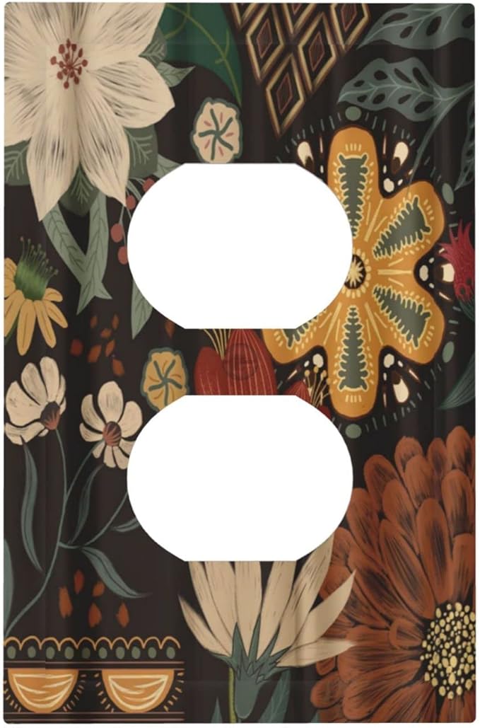 Outlet Covers Boho Floral Tropical Leaves 1 Gang Duplex Light Switch Cover Decorative Bohemian Flowers Botanical Single Receptacle Wall Plate Covers Electrical Device Switchplate for Bathroom