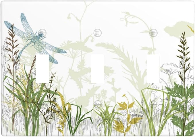 Wild Flower Dragonfly 3 Gang Toggle Light Switch Cover Plates Decorative Electric Outlet Covers Decorator Wall Switch Plate Receptacle Plug Covers 6.38 * 4.5 Inches
