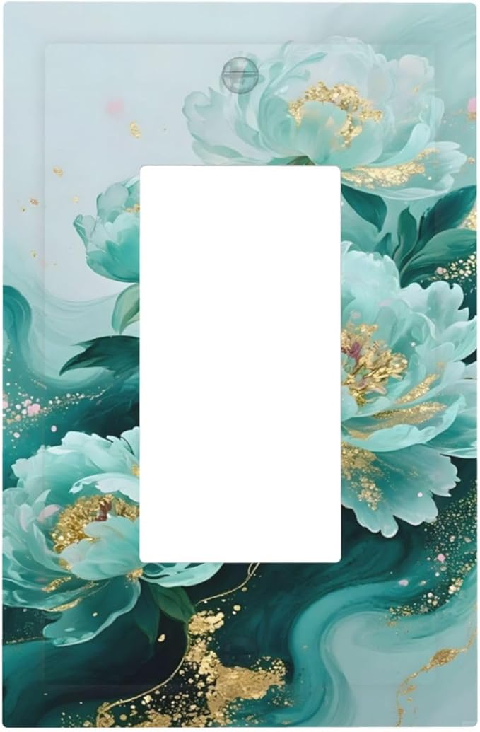 Decorative Outlet Covers Gold Green Floral Gilt Marble Flower 1 Gang Rocker Light Switch Cover Plate Single Gfci Light Switch Covers Wall Plate for Bathroom Decor