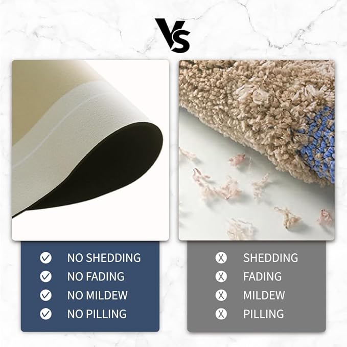 Bath Mat, Bathroom Mat Rugs Super Absorbent Shower Mats Non Slip Quick Dry Thin Rubber Mats for Bathroom Floor Fit Under Door, Shower Rug for Bathtub, Shower, Beige