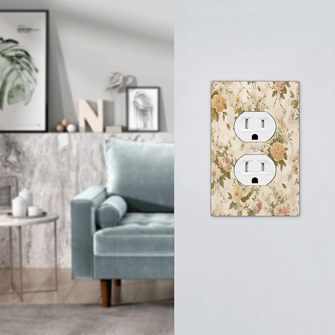 Outlet Covers Boho Vintage Roses Pink Red Yellow Bouquet Floral 1 Gang Duplex Wall Plate Decorative Switch Plates Electrical Receptacle Faceplate Light Switch Cover for Bedroom living Room