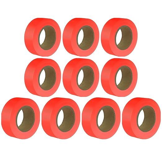 Orange Flagging Tape 10 Pack,Surveyors Tape,1" × 1500' Survey Tape,Tree Marking Ribbon,Non-Adhesive Plastic Ribbon,Trail Marking Tape for Hazardous Areas or Borders