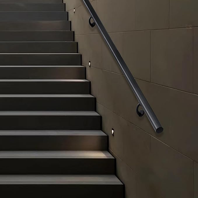 2 FT Modern Aluminum Handrail Set, handrails for Indoor Stairs,Deck,Slope, Wall Mounted Staircase handrails, Zink Alloy Brackets Included,Rust Free. (Matte Black, 2 FT)