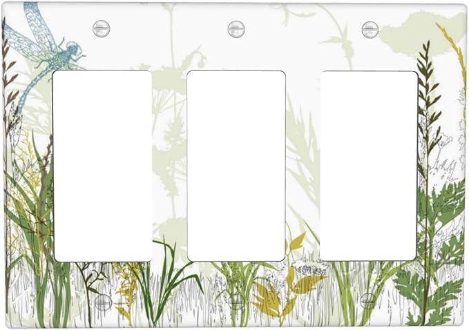 Wild Flower Dragonfly 3 Gang Rocker Light Switch Cover Plates Decorative Electric Outlet Covers Decorator Wall Switch Plate Receptacle Plug Covers 6.38 * 4.49 Inches