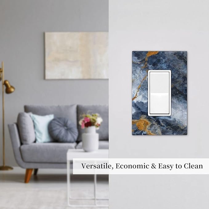 Decorative Outlet Covers Gold Dark Blue Gilt Haze Marble 1 Gang Rocker Light Switch Cover Plate Single Gfci Light Switch Covers Wall Plate for Bathroom Decor