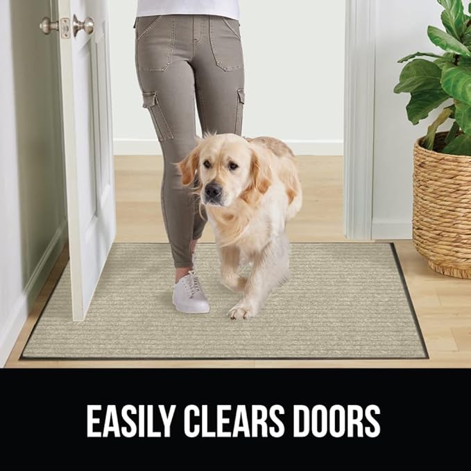 GORILLA GRIP Waterproof Traffic Guard Door Mat, 47x35, Heavy Duty Entryway Mats, Strong Rubber Back Commercial Utility Rugs for Office Hallway, Garage Floor and Home, Low Profile Carpet Runner, Beige