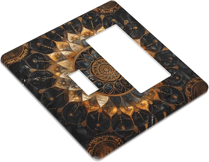 Cool Colorful Mandal Flowers Boho Floral Outlet Covers 1 Toggle 1 Rocker Combination Decorative Wall Plate Electrical Switch Plates Light Switch Cover Plate for Bed Room Living Room Decor