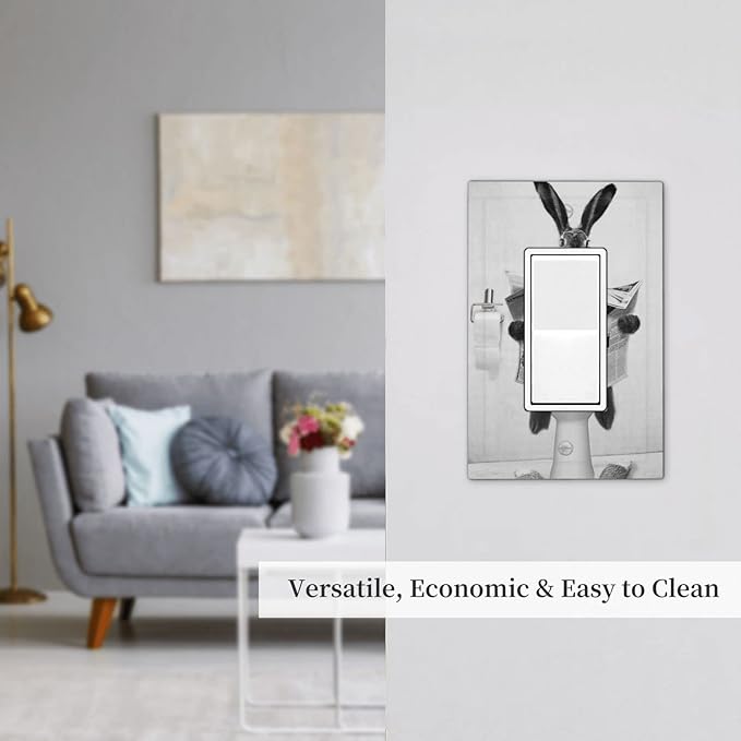 Outlet Covers Funny Cute Grey Black Rabbit Reading Newspaper Single Rocker Light Switch Cover Decorative 1 Gang Wall Plate Rustic Vintage Western Animals Gfci Electrical Dimmer Switchplate