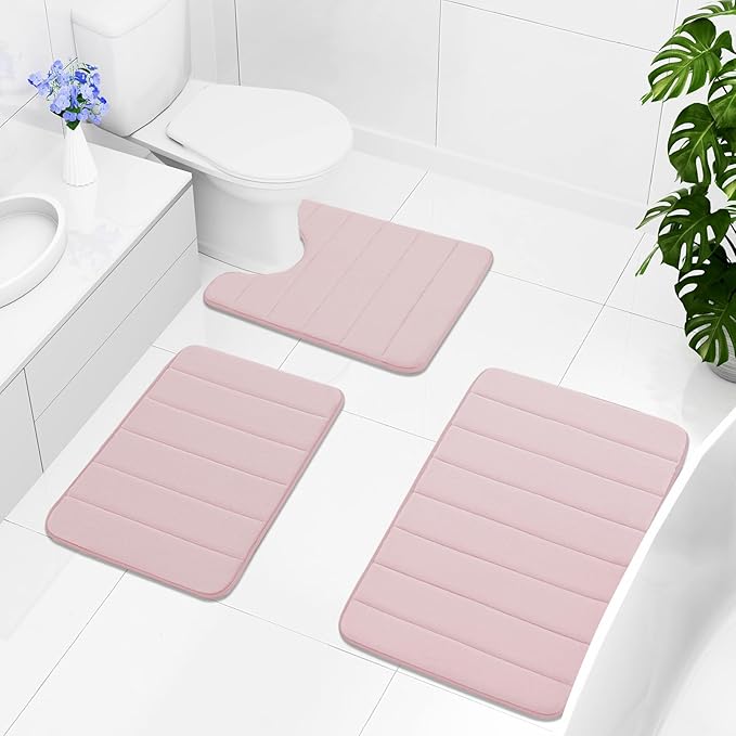 Buganda Memory Foam Bath Mat, 60" x 24", Ultra Soft and Non-Slip Bathroom Rugs, Water Absorbent and Machine Washable Bath Rug Runner for Bathroom, Shower, and Tub, Peach