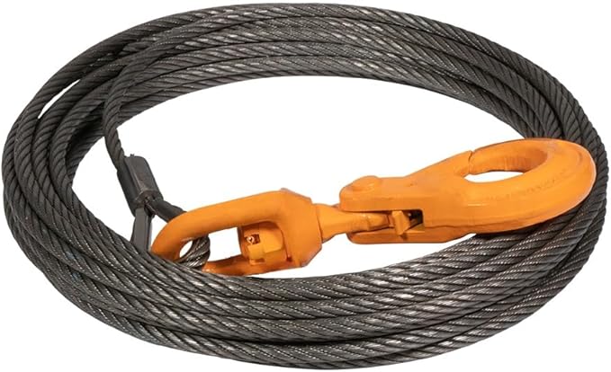 Mytee Products 1 Pack Steel Core Winch Cable 3/8" x 100' Swivel Hook 14,400 lbs Breaking Strength & 1 Pack Side Puller Recovery Tool for Vehicle Towing & Angled Winching - 9,000 lbs WLL