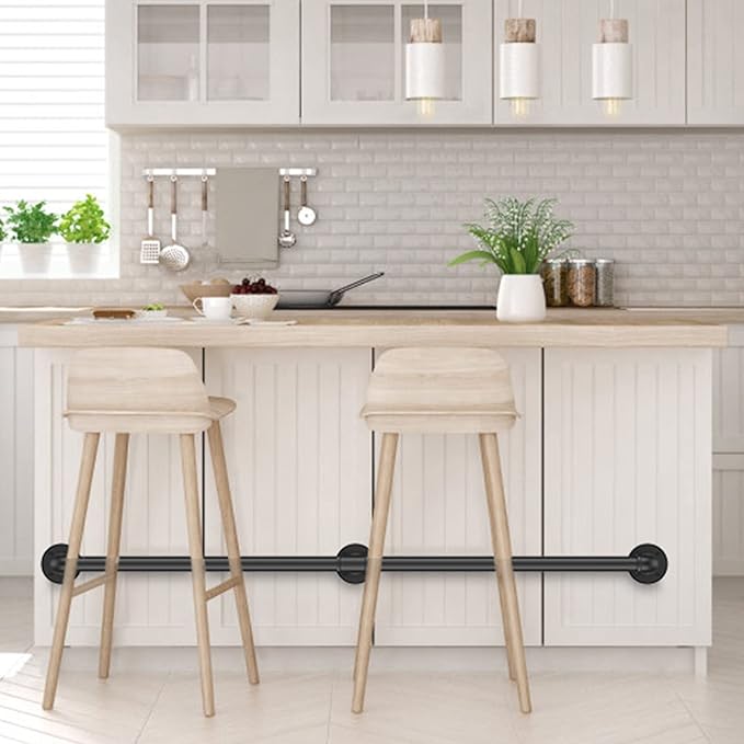 9FT Industrial Stair Railing Wall Mount Staircase Handrail φ1.3 Pipe Hand Rail for Steps Grab Bar Foot Rail Vintage Pipe Railing Black Deck Handrail for Outdoor Indoor Stairs Porch