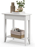 Giantex Wedge End Table White, Triangle Side Table with Storage Shelf and Solid Wood Legs, Recliner Table, 24.5" Tall Nightstand, Modern Narrow Accent Table for Small Space Living Room