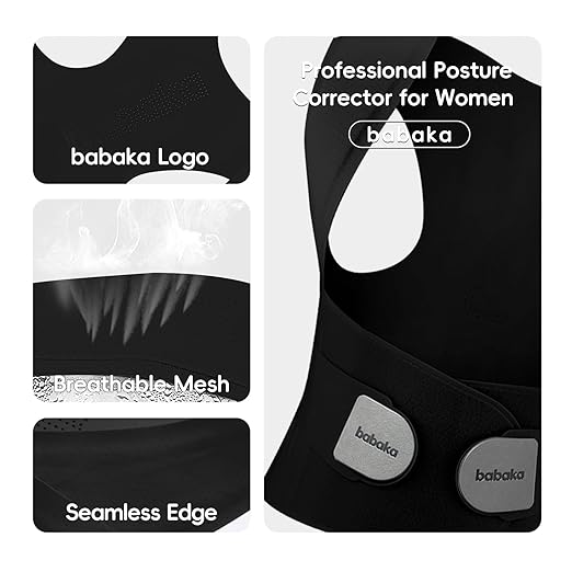 babaka Posture Corrector for Women, Invisible Lightweight Adjustable Back Brace for Upper and Lower Back Pain Relief, Hunchback, Hump, Scoliosis, Thoracic, Spine Corrector Under Clothes (Black, Large, Waist: 34''-42'')