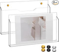 2Pcs Clear Acrylic File Holder Wall Mount Mail Magazine Organizer File Holders with Screw Wall Pocket Office Document Storage Rack Magazine Letter Brochure(14 x8.3 x1.2 ,Horizontal)