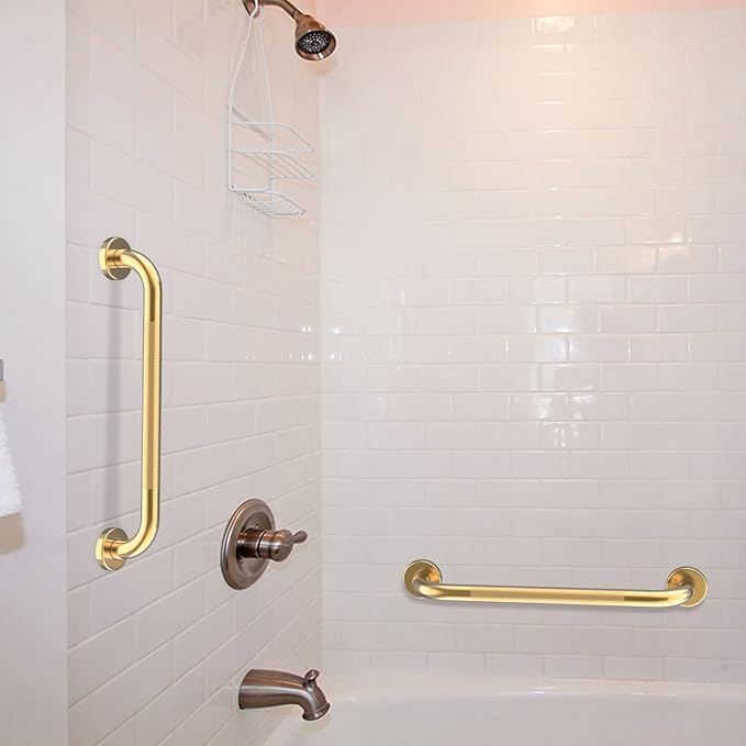 24 Inch Anti Slip Shower Grab Gold, Munzong Bathroom Grab Bar, Knurled Bathroom Balance Bar,Safety Hand Rail Support Handicap Elderly Injury Senior Assist Bath Handle
