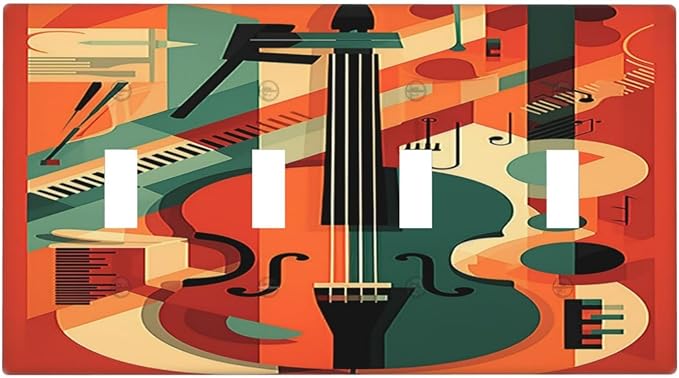 Light Switch Covers Violin Abstract Jazz Colorful Painting Quad Toggle Electrical Faceplate 4 Gang Wall Plate Decorative Switch Plates for living Room Office Decor