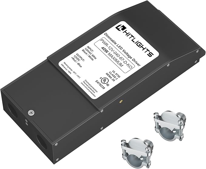 HitLights Dimmable LED Driver 12V 40W(3.4A), Magnetic Power Supply Transformer 120VAC to 12VDC, Compatible with Lutron and Leviton dimmers, for LED Strip Light, Kitchen, Cabinet, Class 2, UL Listed