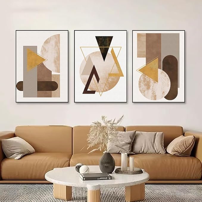 QKF Large Canvas Abstract Wall Art Modern Home Art Living Room, Bedroom, Office Wall Decoration Orange Geometric Drawing Poster Print 20" X 28" 3 Pieces