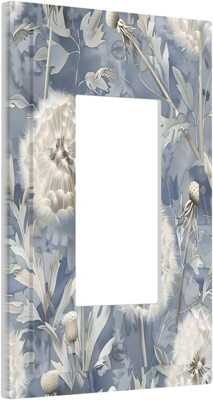 Blue Dandelion Vintage Floral Boho Flower Decorative Outlet Covers 1 Gang Single Rocker Light Switch Cover Plate Wall Plates GFCI Faceplate for Bedroom Living Room Home Decor
