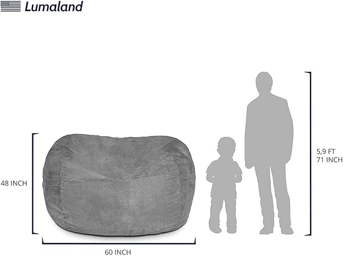 Lumaland Luxurious 5ft Large Bean Bag Chair with Microsuede Cover - Ultra Soft, Foam Filled, Washable Bean Bag Sofa for Teens, Adults, Pets - Accessory for Dorm, Living Room, House - Dark Grey