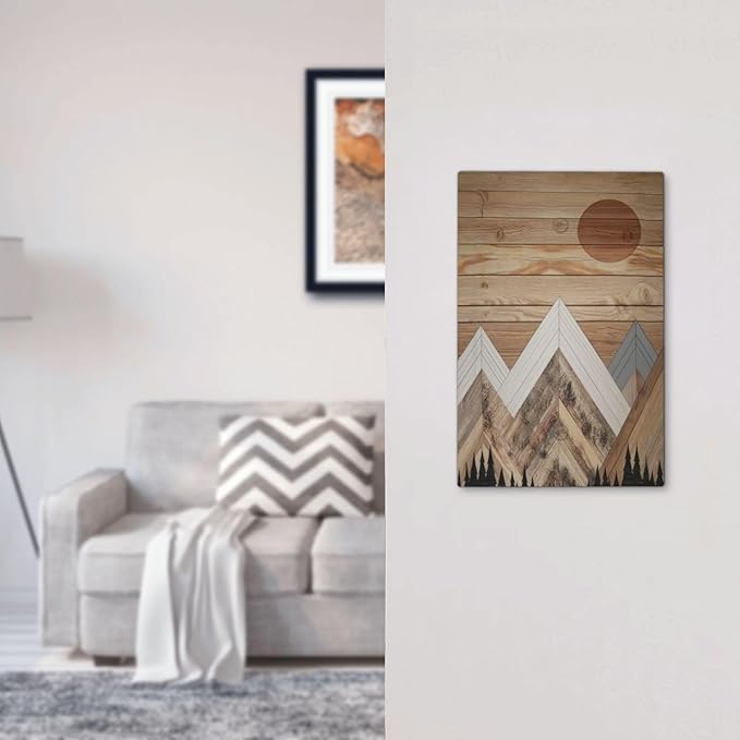 Wooden Planks Mosaic Snow Mountain Sun Light Switch Cover Plate 1 Gang No Device Blank Electrical Wall Plates Faceplate Decorative Switch Plate for Farmhouse Home Decor