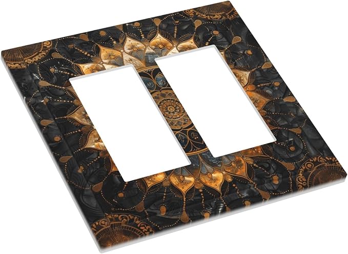 Cool Colorful Mandal Flowers Boho Floral Decorative Outlet Covers 2 Gang Double GFCI Rocker Electrical Wall Panels Light Switch Cover Plate for Bed Room Living Room Decor