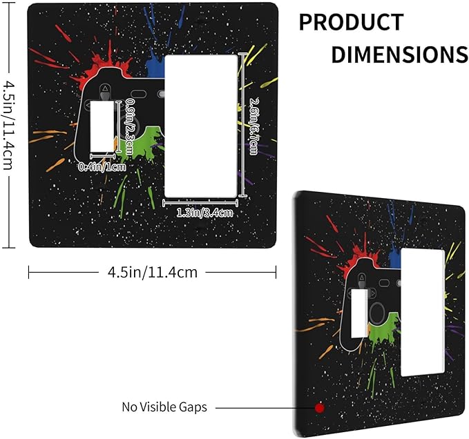 Classic Videogames Controller Black Splash Ink Colorful Outlet Covers 1 Toggle 1 Rocker Combination Decorative Wall Plate Electrical Switch Plates Light Switch Cover Plate for Kids Room Nursery Decor