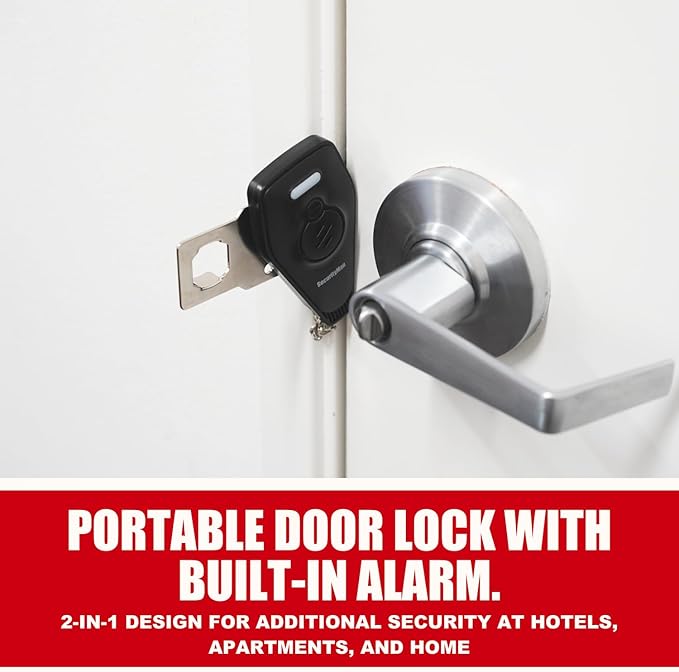Door Security Bar & Portable Door Lock with Alarm (White) – High-Grade Iron Door Jammer & 130dB Alarm for Home, Apartment, Hotel & Travel Safety – (Black)
