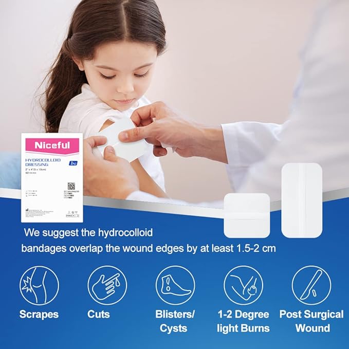 10 Count Hydrocolloid Bandages Large, 2" x 4" Hydrocolloid Wound Dressing Extra Thin for Light Exudate, Hydrocolloid Gel Bandages Fast Healing
