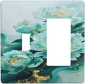 Decorative Outlet Covers Gold Green Floral Gilt Marble Flower 2-Gang Combo Light Switch Cover Plate Single Toggle/Rocker Wall Plate Plug Switch Plate Covers for Bathroom Decor