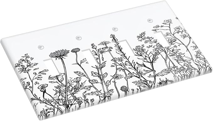 Light Switch Covers Floral Wildflower Rustic Plant Leaves Quad Toggle Electrical Faceplate 4 Gang Wall Plate Decorative Switch Plates For Farmhouse Cabin Decor
