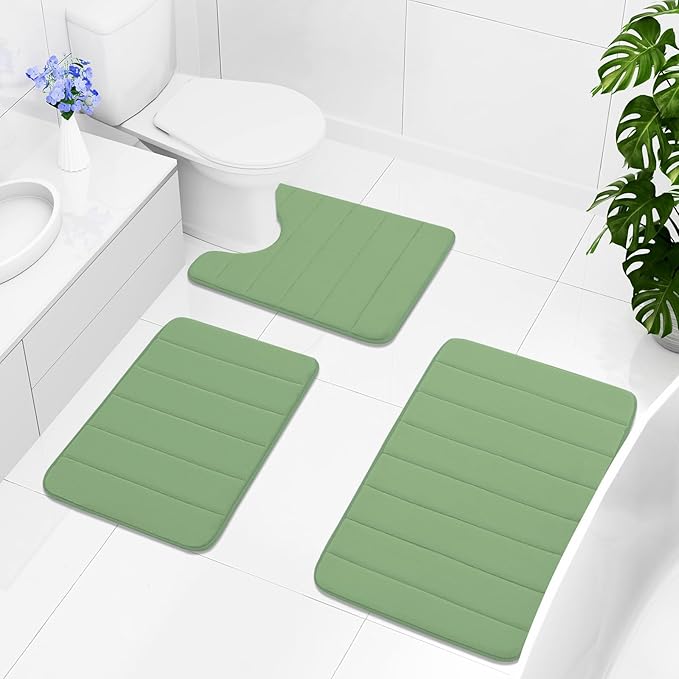 Buganda Memory Foam Bath Mat, 47" x 17", Ultra Soft and Non-Slip Bathroom Rugs, Water Absorbent and Machine Washable Bath Rug Runner for Bathroom, Shower, and Tub, Olive Green