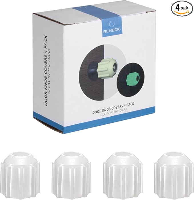 remedic Non Slip Door Knob Covers - Glow in The Dark - Set of 4 for Better Grip, Static-Free, Arthritis-Friendly, Ideal for Seniors & Nighttime Orientation – Grip Aid for Joint Pain Relief