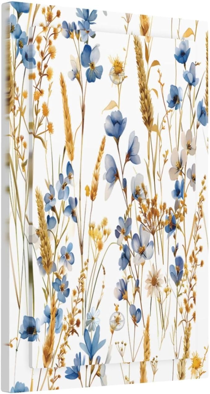 Vintage Wildflower Blue Gold Country Fall Wheat Floral Light Switch Cover Plate 1 Gang No Device Blank Electrical Wall Plates Faceplate Decorative Switch Plate Covers for Bedroom Living Room Decor