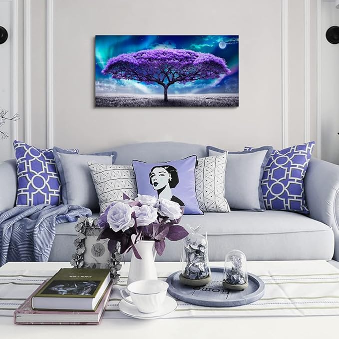 Lapremoly Canvas Wall Art For Living Room Large Size Farmhouse Decor Bedroom Purple Tree Abstract Scenery Pictures Artwork Prints Office Painting Dormitory Modern Home Decorations, 24x48inches