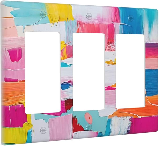 Light Switch Covers Multicoloured Modern Watercolor Oil Painting 3 Gang Rocker Electrical GFCI Decorative Triple Outlet Wall Plate Cover Switchplate for living Room Bedroom Decor