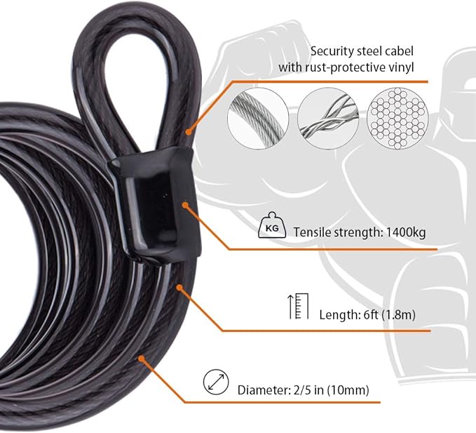 1 Pack disecu 4 Digit Combination Lock, 2.6 Inch Long Shackle Outdoor Waterproof Padlock with Heavy Duty Steel Cable for Bike, Gate, Fence (Black)